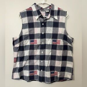 Women’s Vintage 100% Cotton American Flag Plaid Button Up Vest
